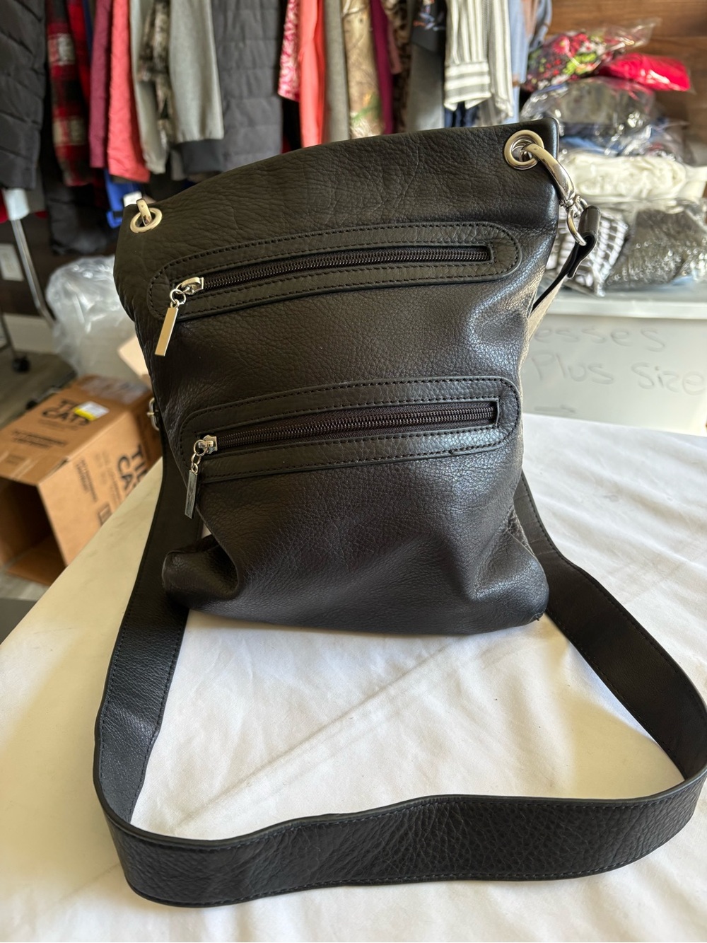 margot Black Leather Crossbody Bag with Silver Hardware